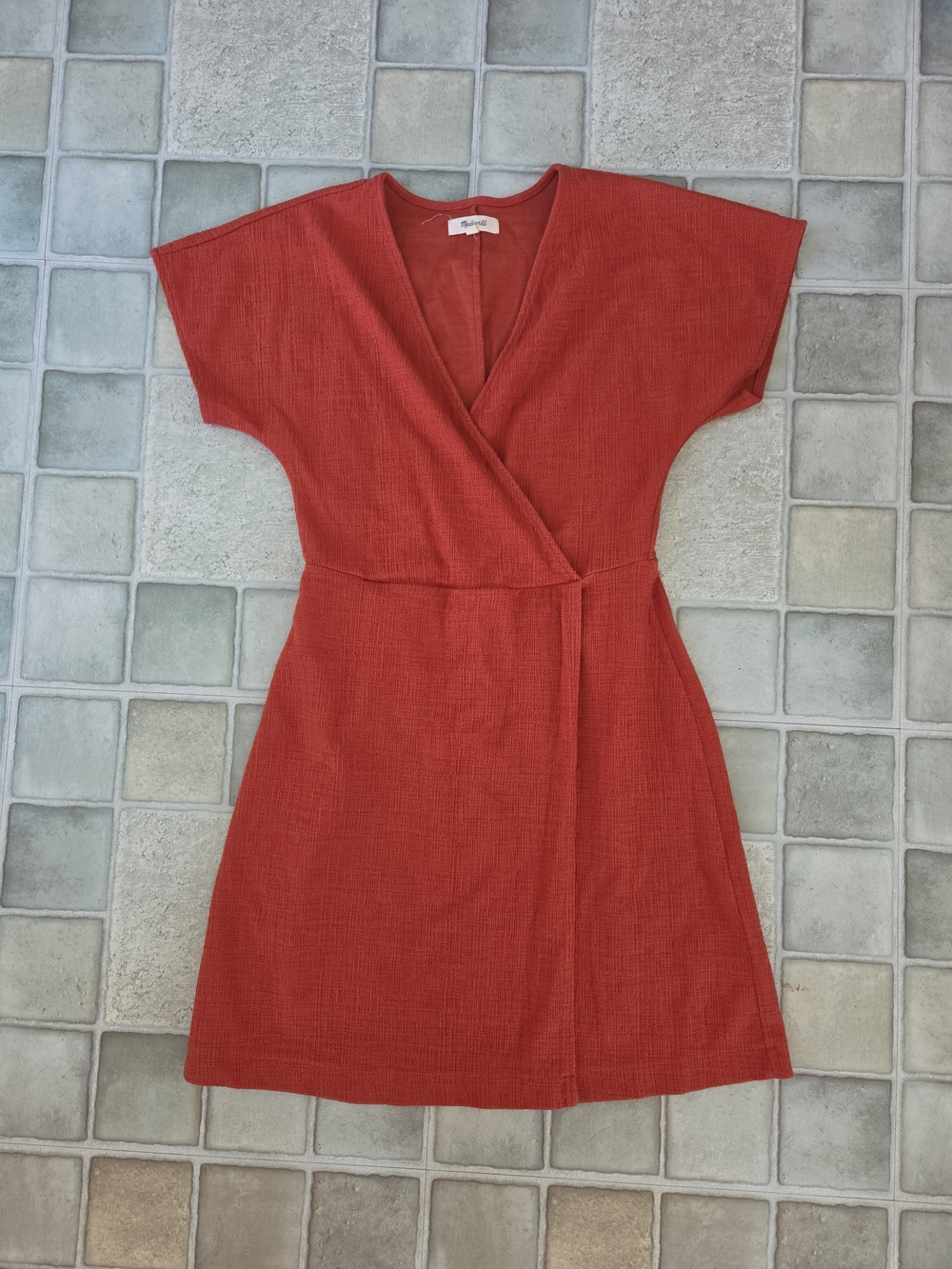 Women's Madewell Clay Texture Burnt Orange Faux Wrap Dress Size XS